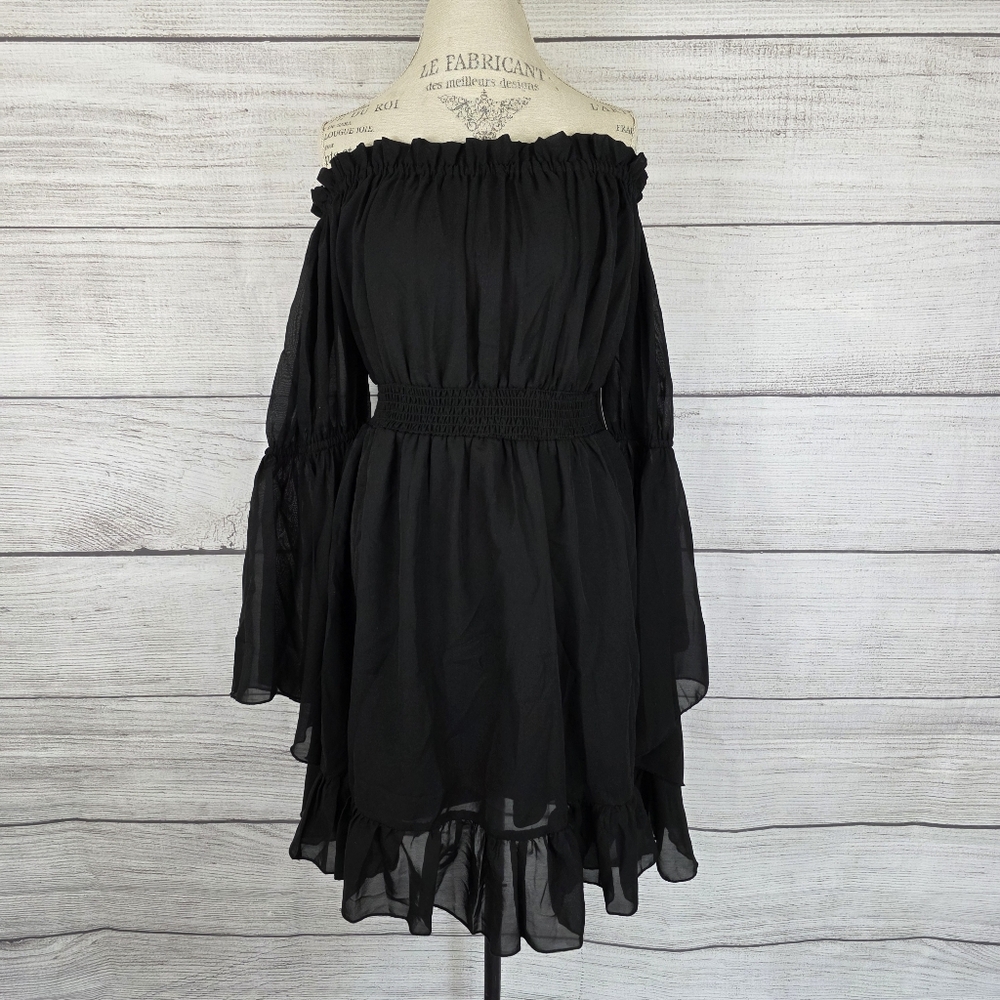 Live 4 Truth Black Off-Shoulder Bell Sleeve Dress